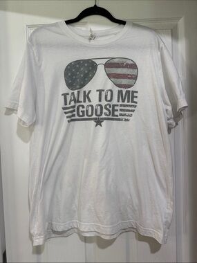 Bella Canvas White 'Talk To Me Goose' Graphic Tee with Flag Sunglasses